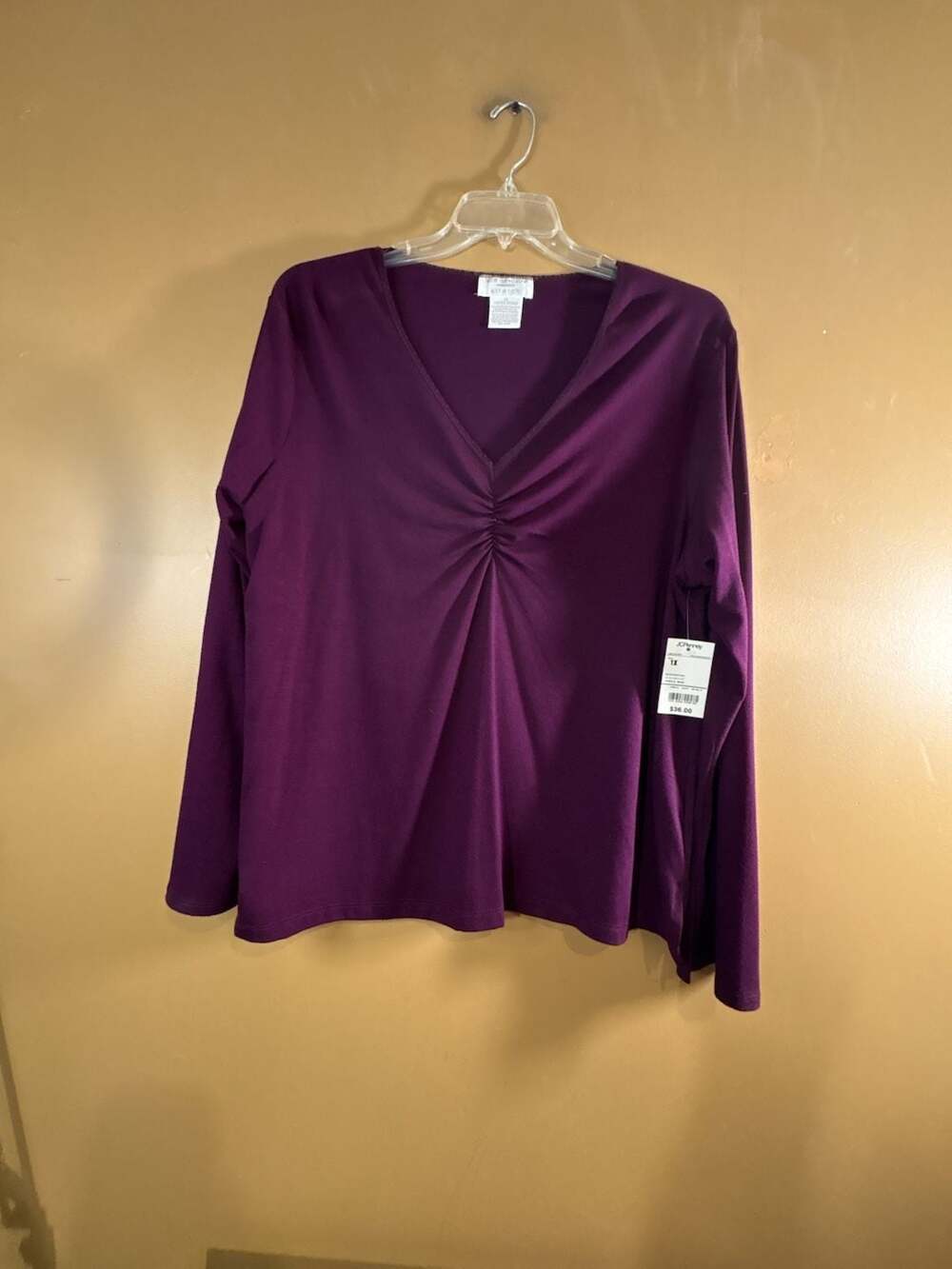 Worthington Woman Stretch Purple Long Sleeve V-Neck Knot Front Top 1X